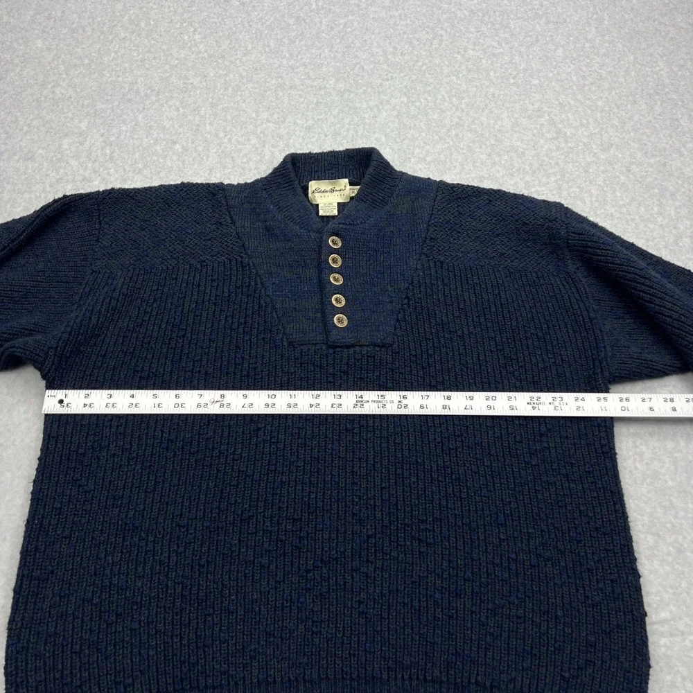 Eddie Bauer Henley Sweater Men's XL Blue Chunky Ribbed Knit Heavyweight Pullover - Picture 4 of 10